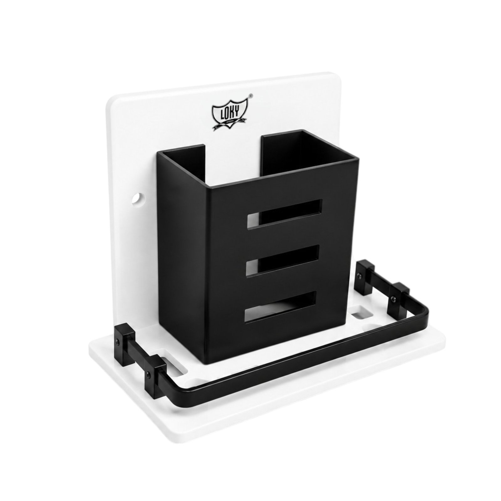 LOKY Spartan Acrylic Brush Holder Black | Premium Bathroom Organizer with Heavy Aluminium Fittings