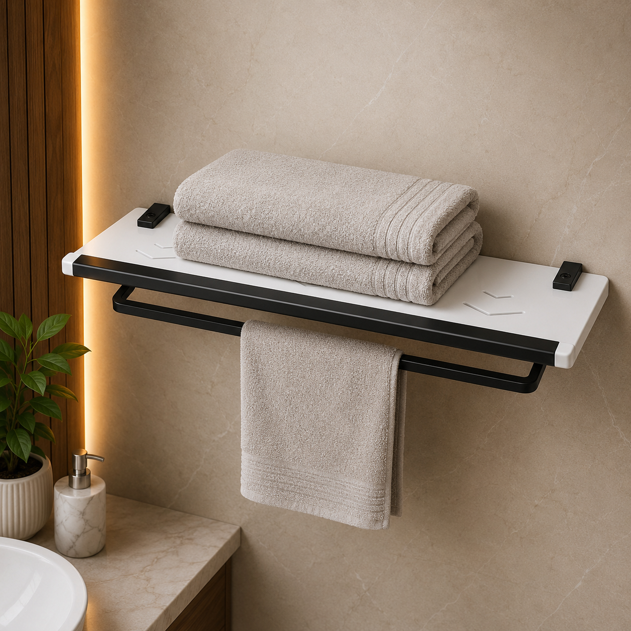 LOKY Spartan Acrylic Towel Rack Black | Premium Bathroom Organizer with Heavy Aluminium Fittings - Image 2
