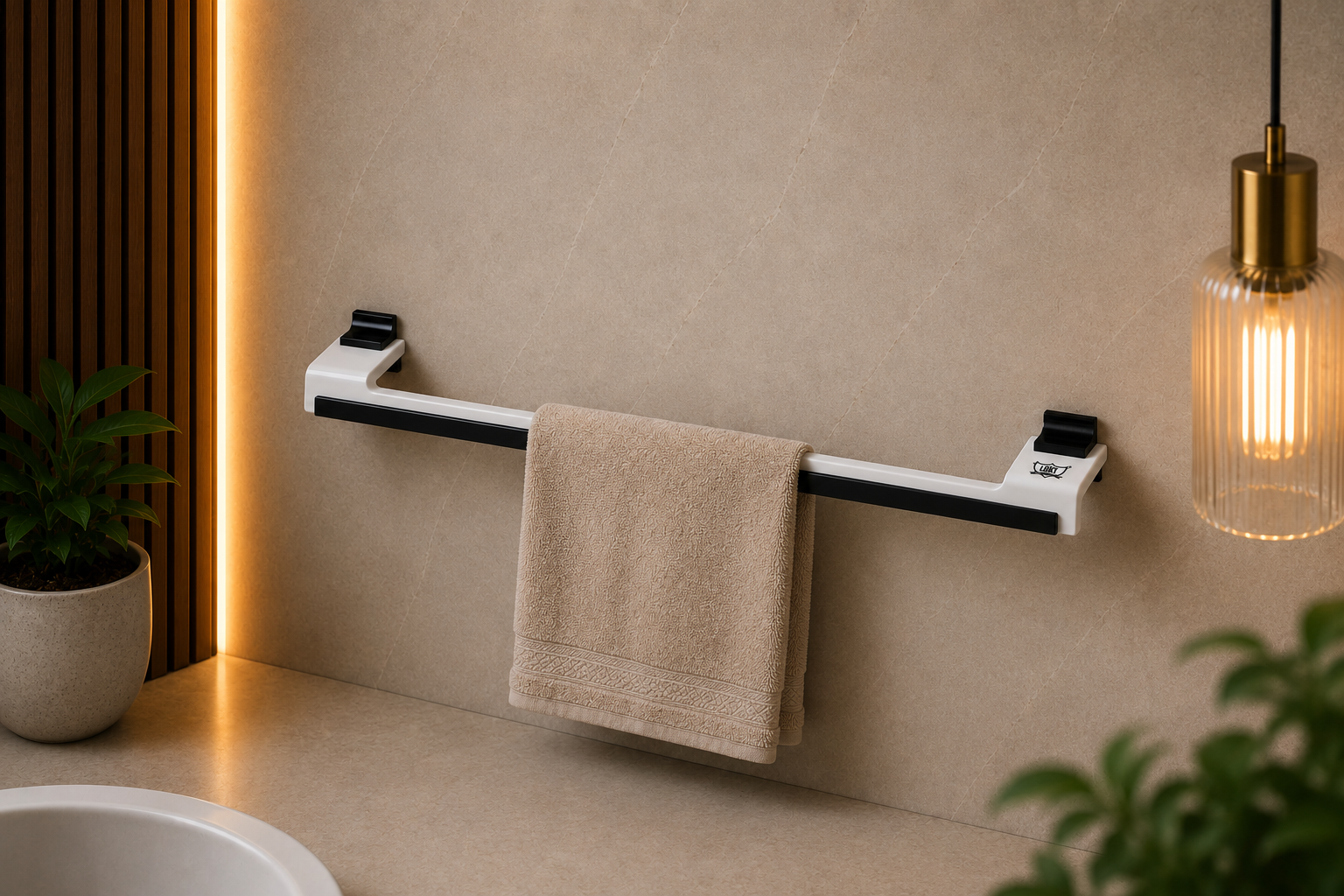 LOKY Spartan Acrylic 24" Towel Rod Black | Premium Bathroom Organizer with Heavy Aluminium Fittings - Image 2