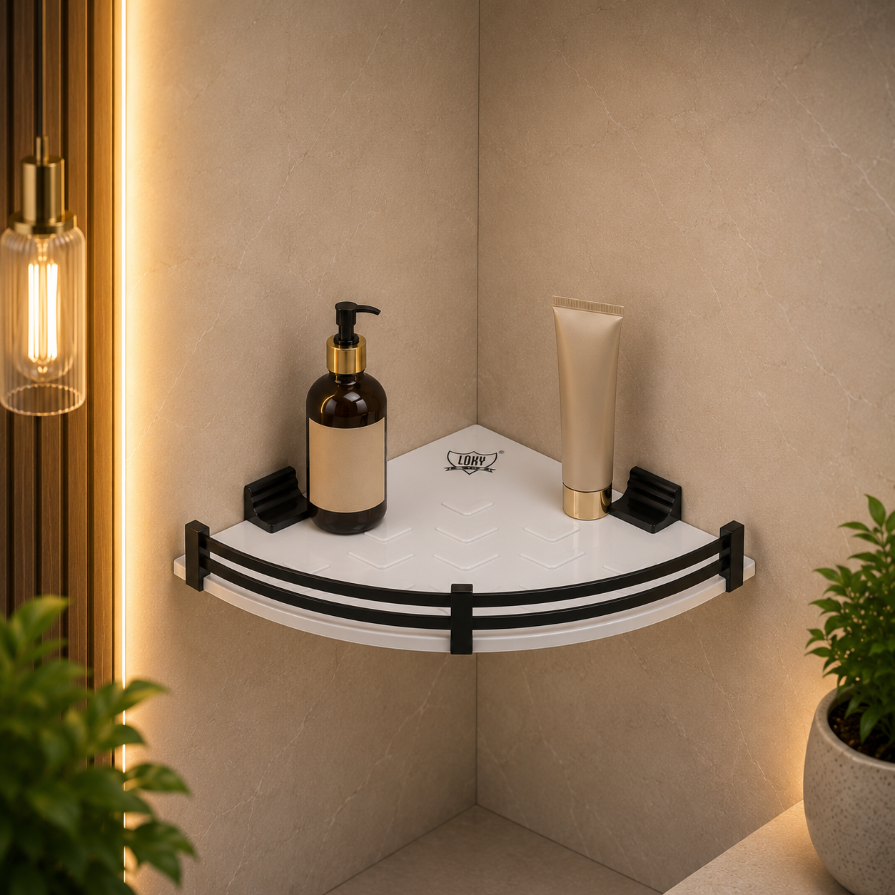 LOKY Spartan Acrylic Corner Shelf 12x12 Black | Premium Bathroom Organizer with Heavy Aluminium Fittings - Image 3