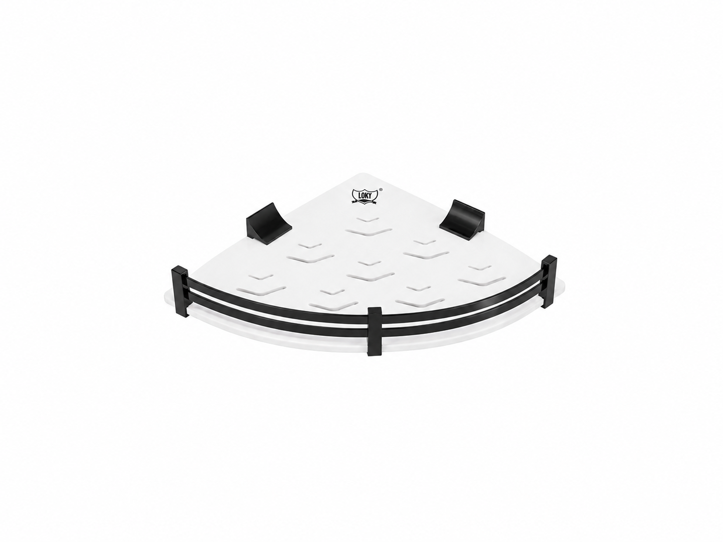 LOKY® Spartan Acrylic Corner Shelf 10×10 Black | Premium Bathroom Organizer with Heavy Aluminium Fittings