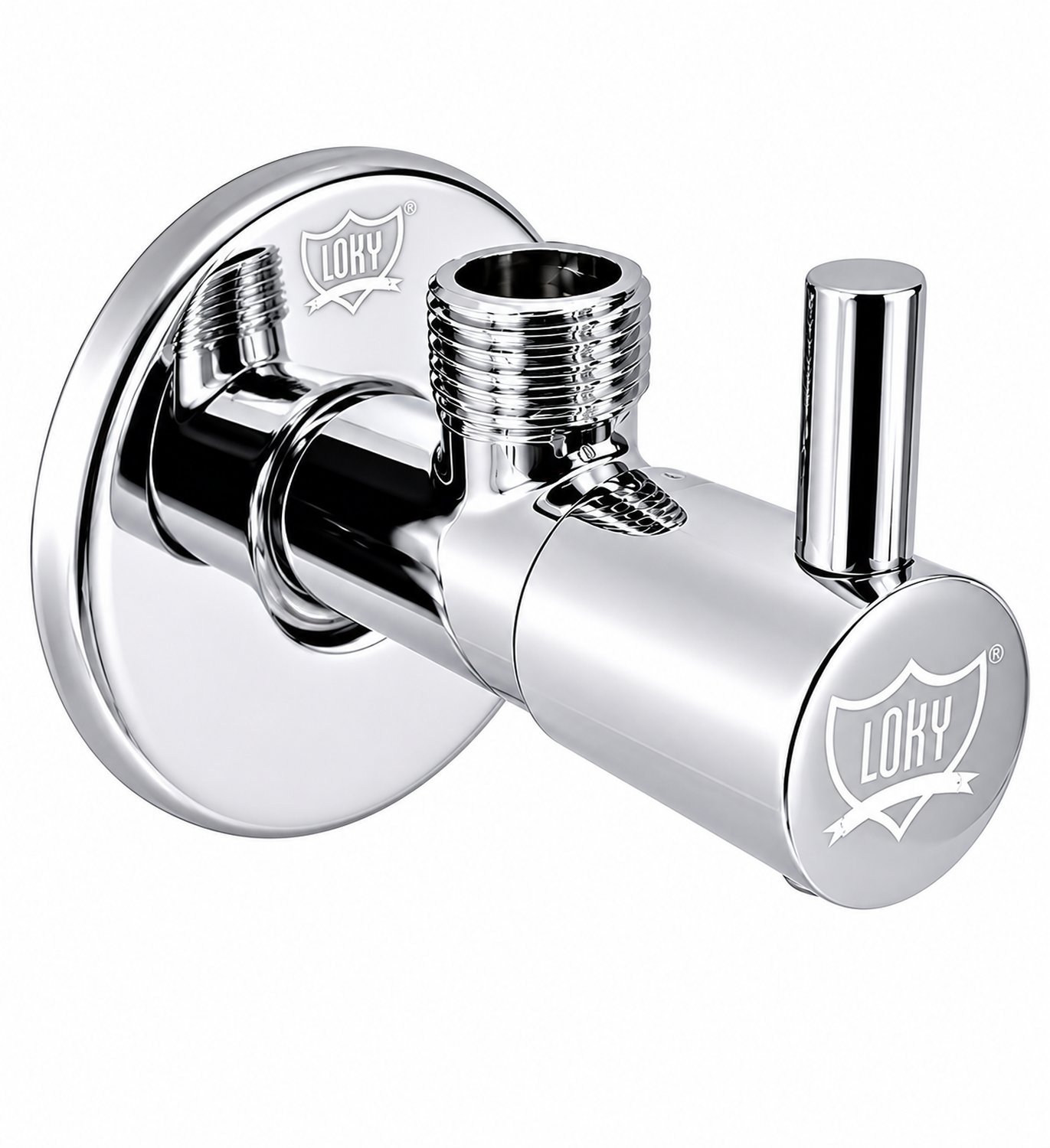 LOKY® TURBO ANGLE COCK | 100% Brass Body | Brass Head | Brass Spindle | Rust-Proof | Quarter-Turn Operation | Mirror Chrome Finish
