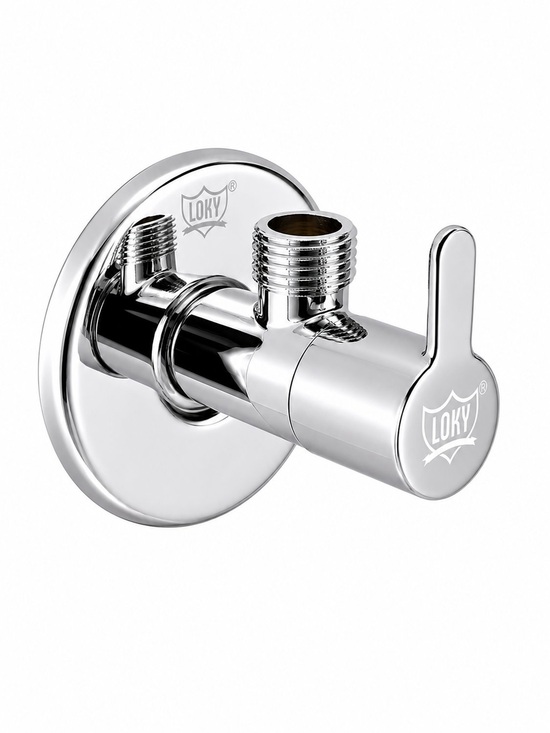 LOKY® FUSION ANGLE COCK | 100% Brass Body | Brass Head | Brass Spindle | Rust-Proof | Quarter-Turn Operation | Mirror Chrome Finish