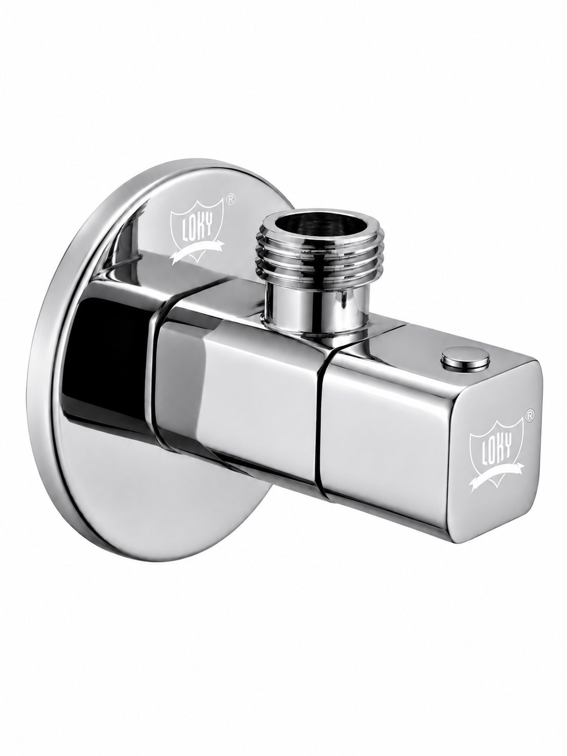 LOKY® BLOC ANGLE COCK | 100% Brass Body | Brass Head | Brass Spindle | Rust-Proof | Quarter-Turn Operation | Mirror Chrome Finish